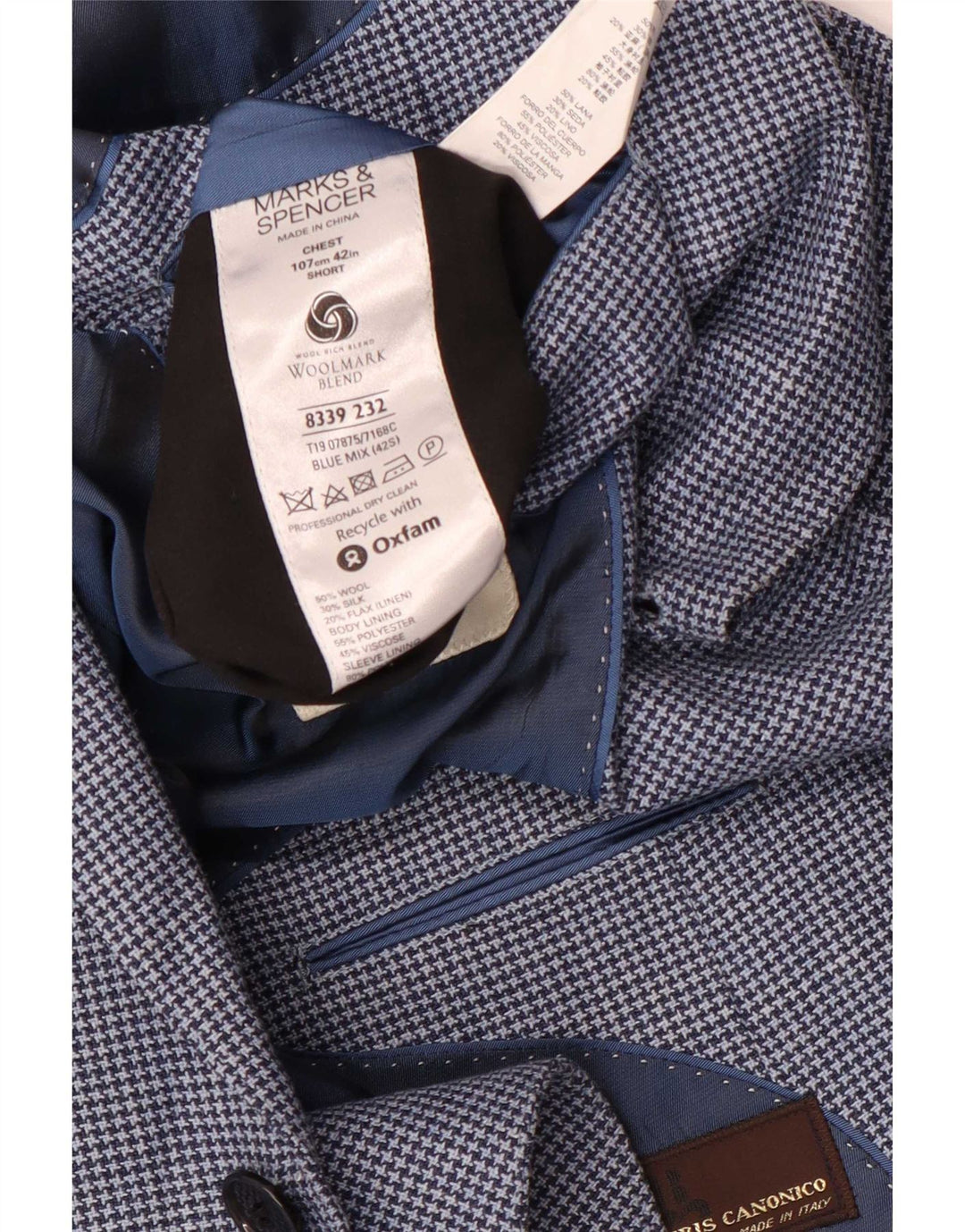 Marks & Spencer muška kratka sako jakna UK 42 velika plava houndstooth