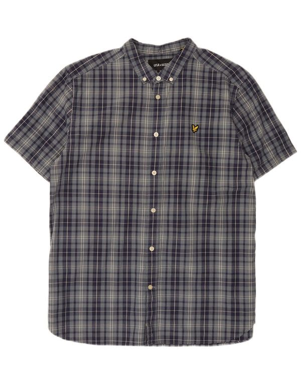 Lyle & Scott muška majica standardnog kroja kratkih rukava XL plavi karirani pamuk