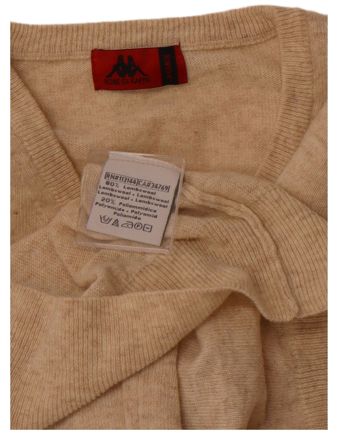 KAPPA muški džemper s V-izrezom XL bež boje od janjeće vune