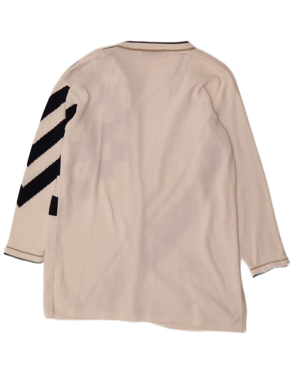 VINTAGE ženski prekomjerni dugi kardigan pulover UK 14 srednje bijele boje