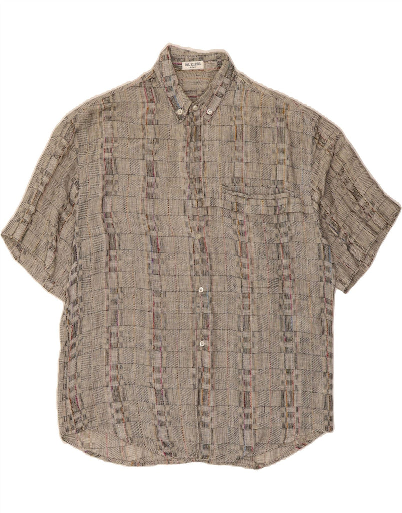 PAL ZILERI Mens Short Sleeve Shirt EU 48 2XL Grey Check Viscose Vintage Pal Zileri and Second-Hand Pal Zileri from Messina Hembry 