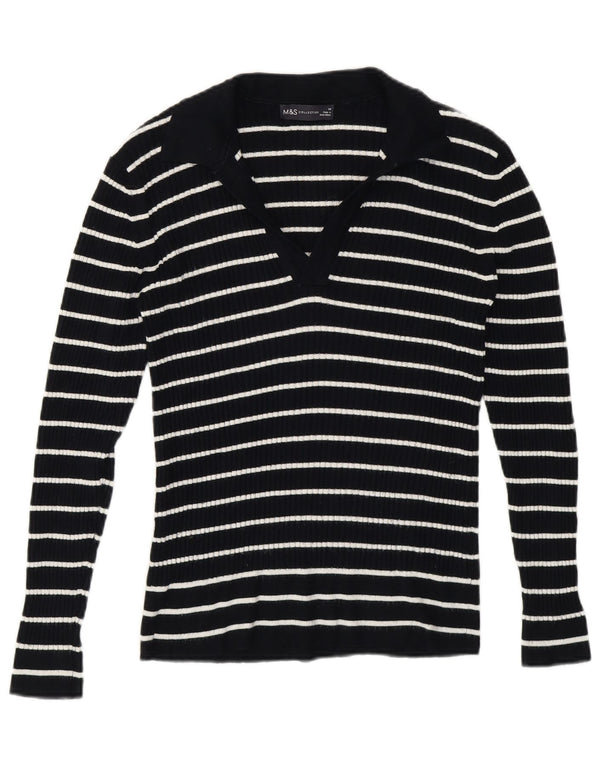 Marks & Spencer ženski džemper s polo ovratnikom UK 14 srednje plave pruge