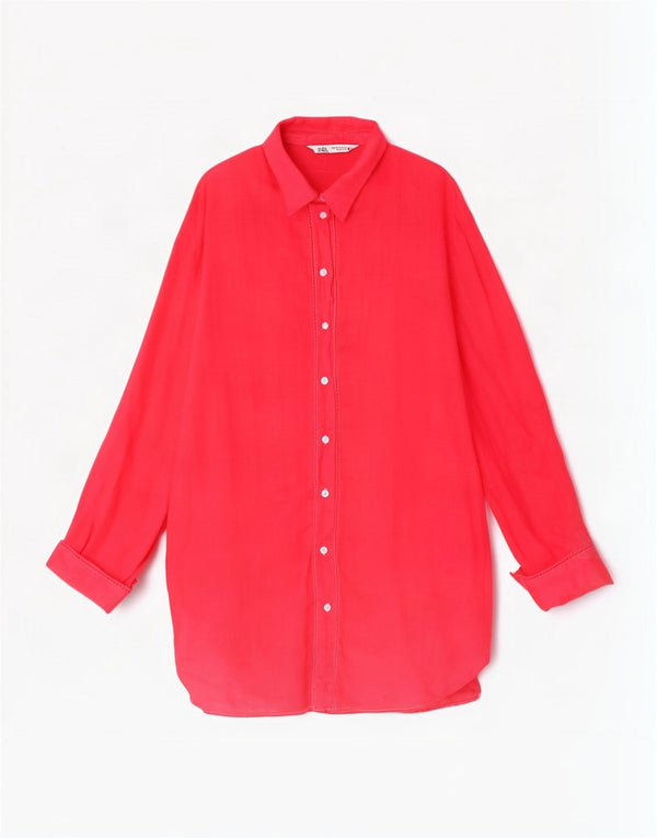 Zara ženska prevelika haljina košulja UK 6 XS Pink Ramie