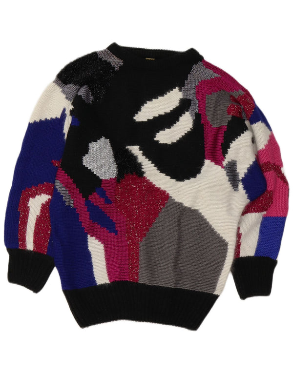 VINTAGE ženski džemper s veznim izrezom UK 8/10 Mali, višebojni