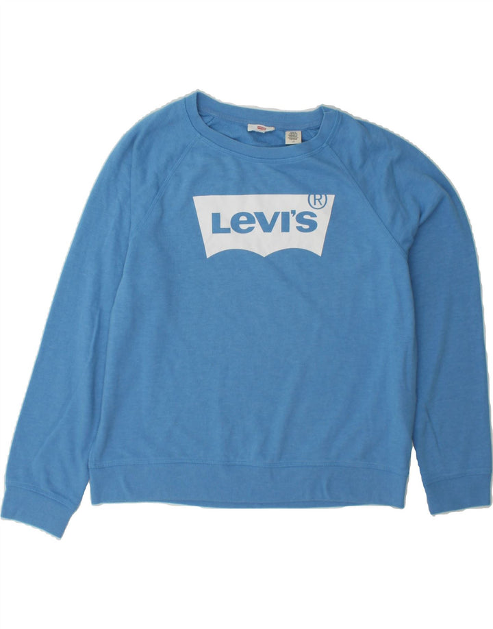 LEVI'S Womens Graphic Sweatshirt Jumper UK 16 Large Blue Cotton Vintage Levi's and Second-Hand Levi's from Messina Hembry 