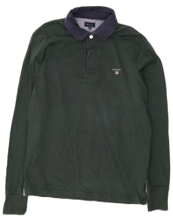 Gant Mens Long Sleeve Rugby Polo Shirt Medium Green Cotton