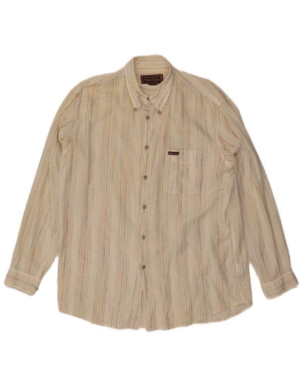 Marlboro Classics Mens Shirt 2XL Beige Striped Cotton