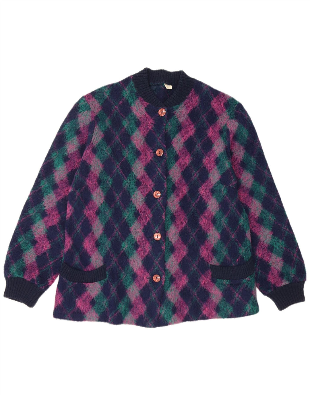 Vintage ženski kardigan džemper EU 50 3XL višebojna argyle/dijamantna vuna