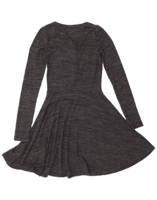 Superdry ženska haljina a-kroja dugih rukava UK 8 Mala siva prošarana viskoza