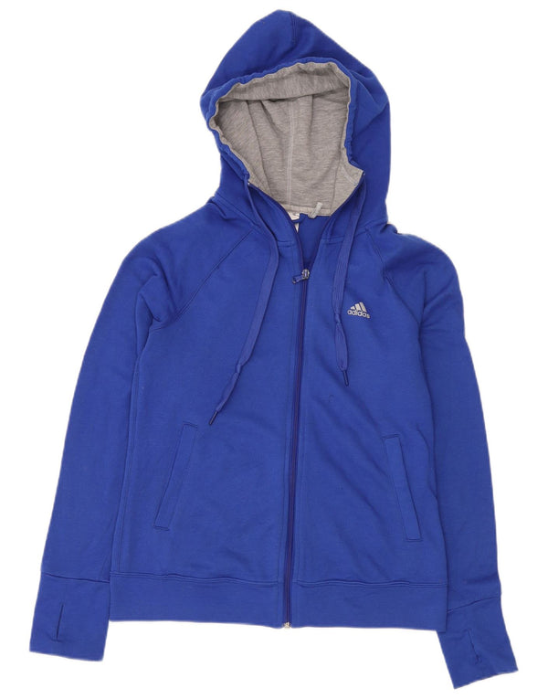 Adidas Womens Fleece Zip Hoodie Sweater UK 8/10 Small Blue Sports