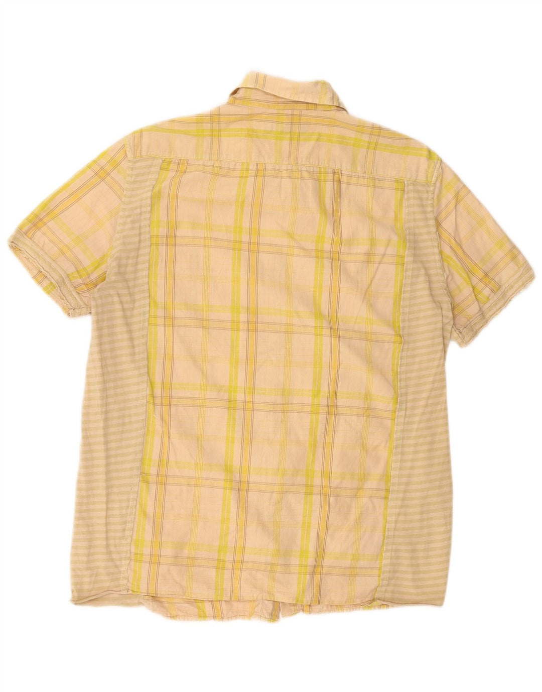 FRENCH CONNECTION Mens Short Sleeve Shirt Medium Beige Check Cotton