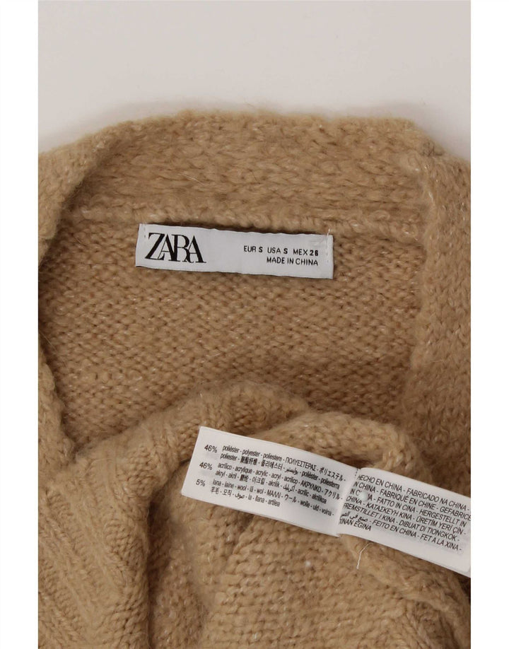 Zara ženski kratki kardigan pulover UK 10 Mali bež poliester
