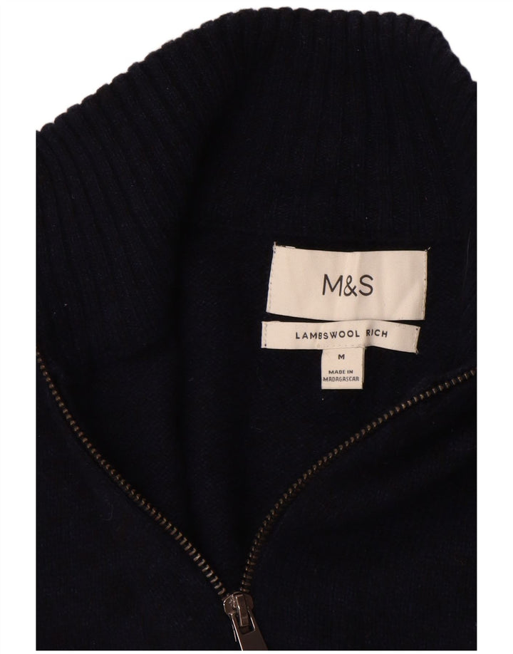 Marks & Spencer muški džemper s izrezom s patentnim zatvaračem srednje tamnoplave janjeće vune
