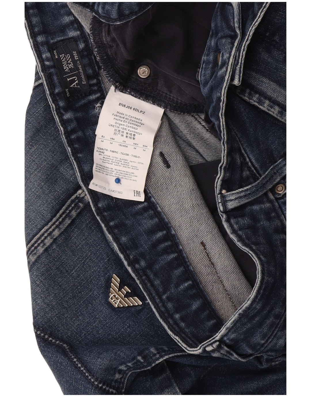 Armani Mens Slim Jeans W34 L30 Blue Cotton
