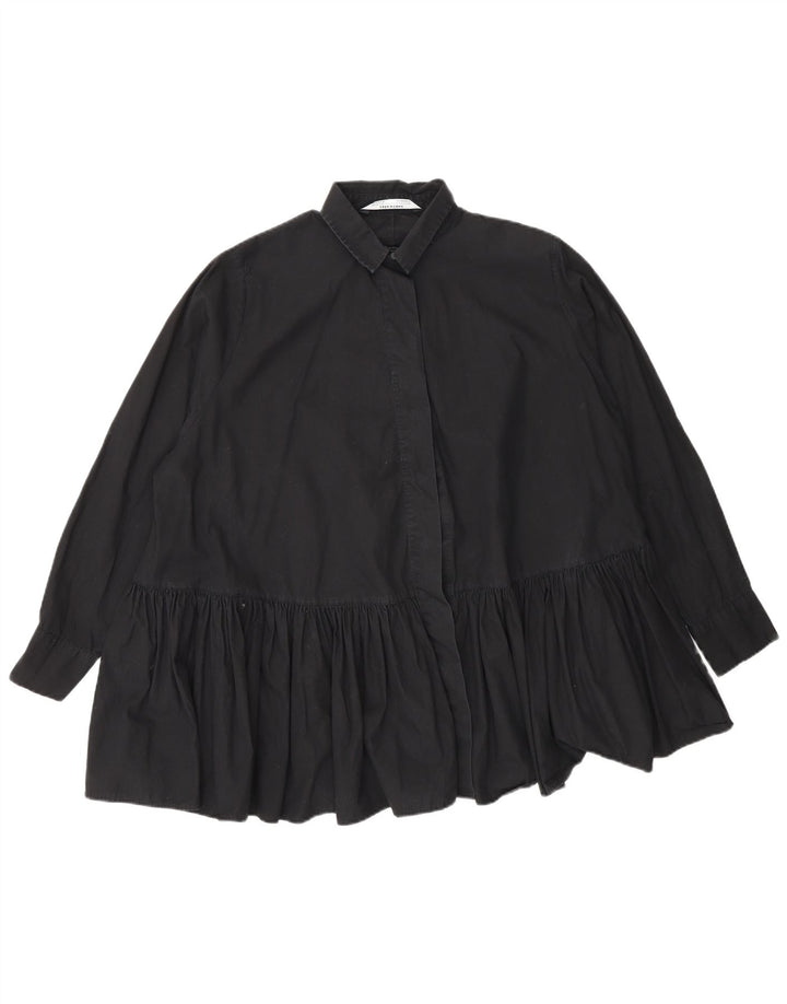 Zara ženska prevelika košulja bluza UK 10 Mala crna pamuk