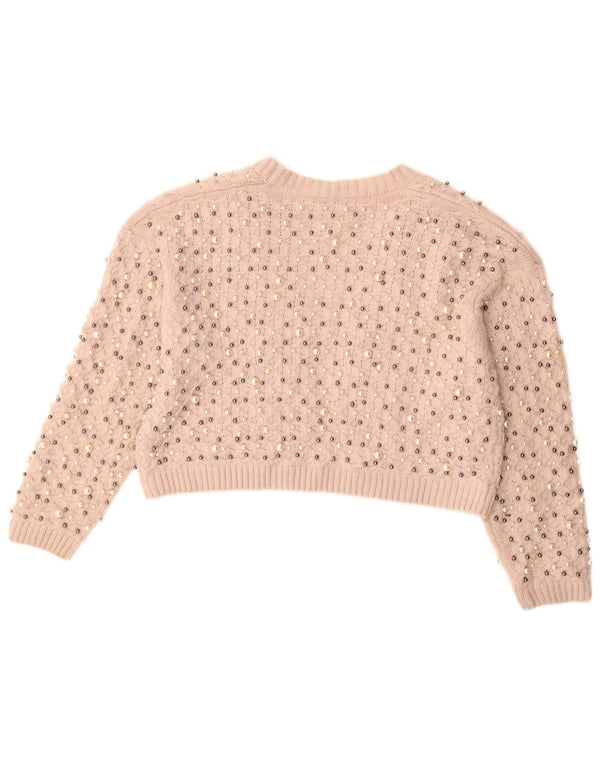 Zara Womens Oversized Crop Open Cardigan Sweater UK 10 Small Pink Flecked