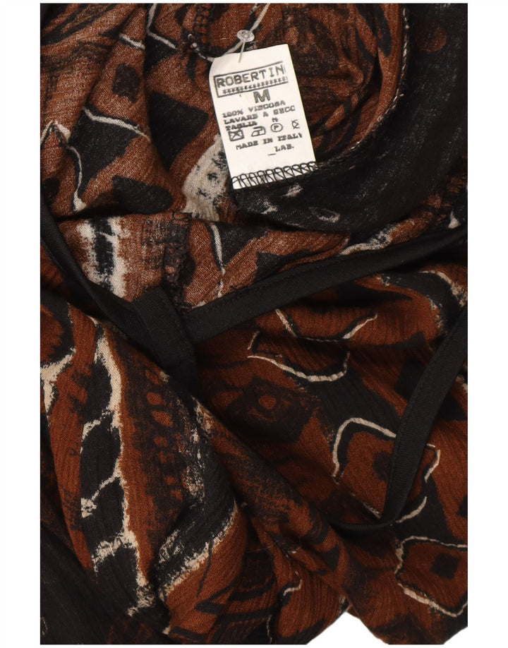 Vintage ženska maksi haljina bez rukava UK 12 srednje smeđa geometrijska viskoza