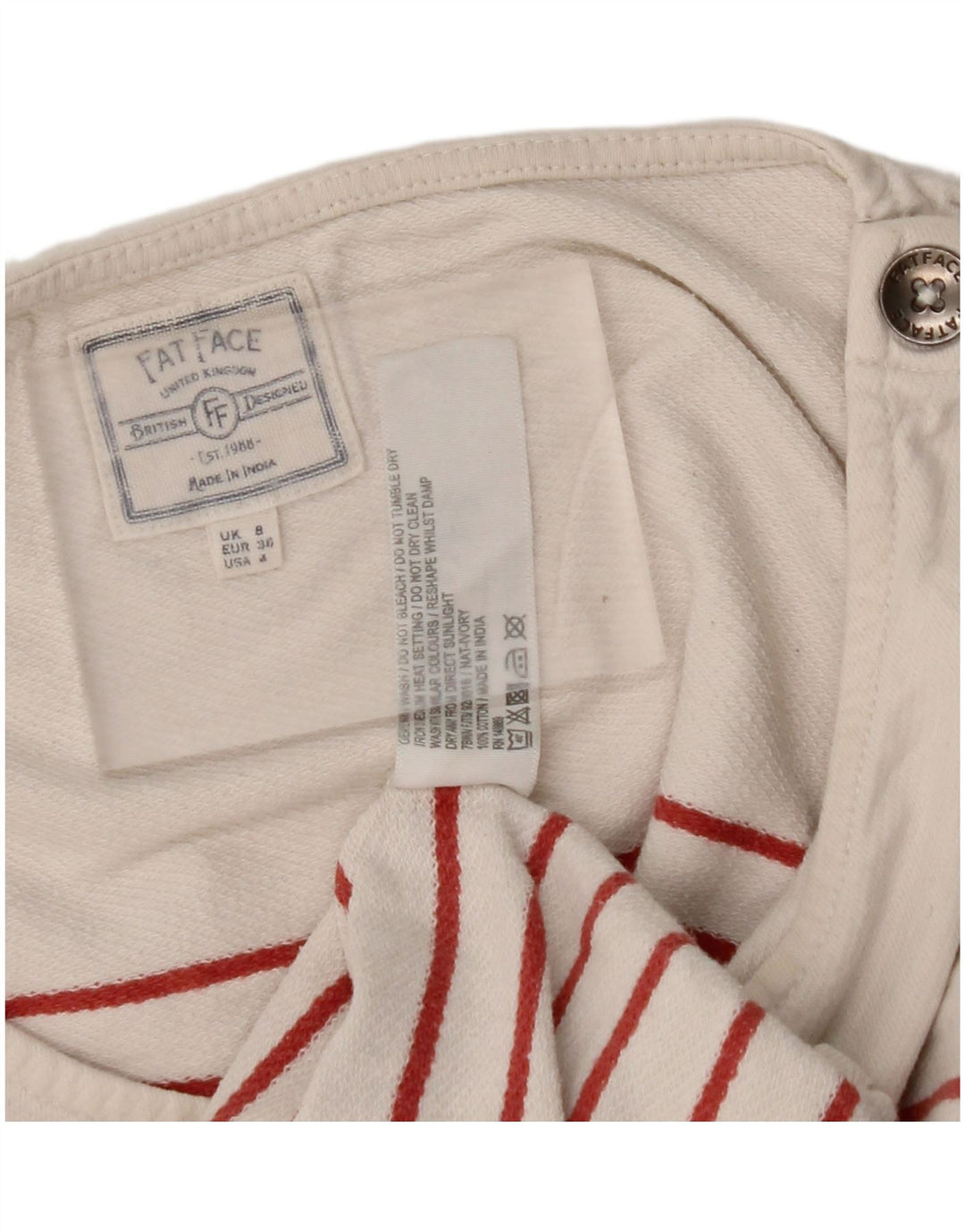 FAT FACE Ženska majica s dugim rukavima UK 8 Mala sivo bijela pamuk na pruge