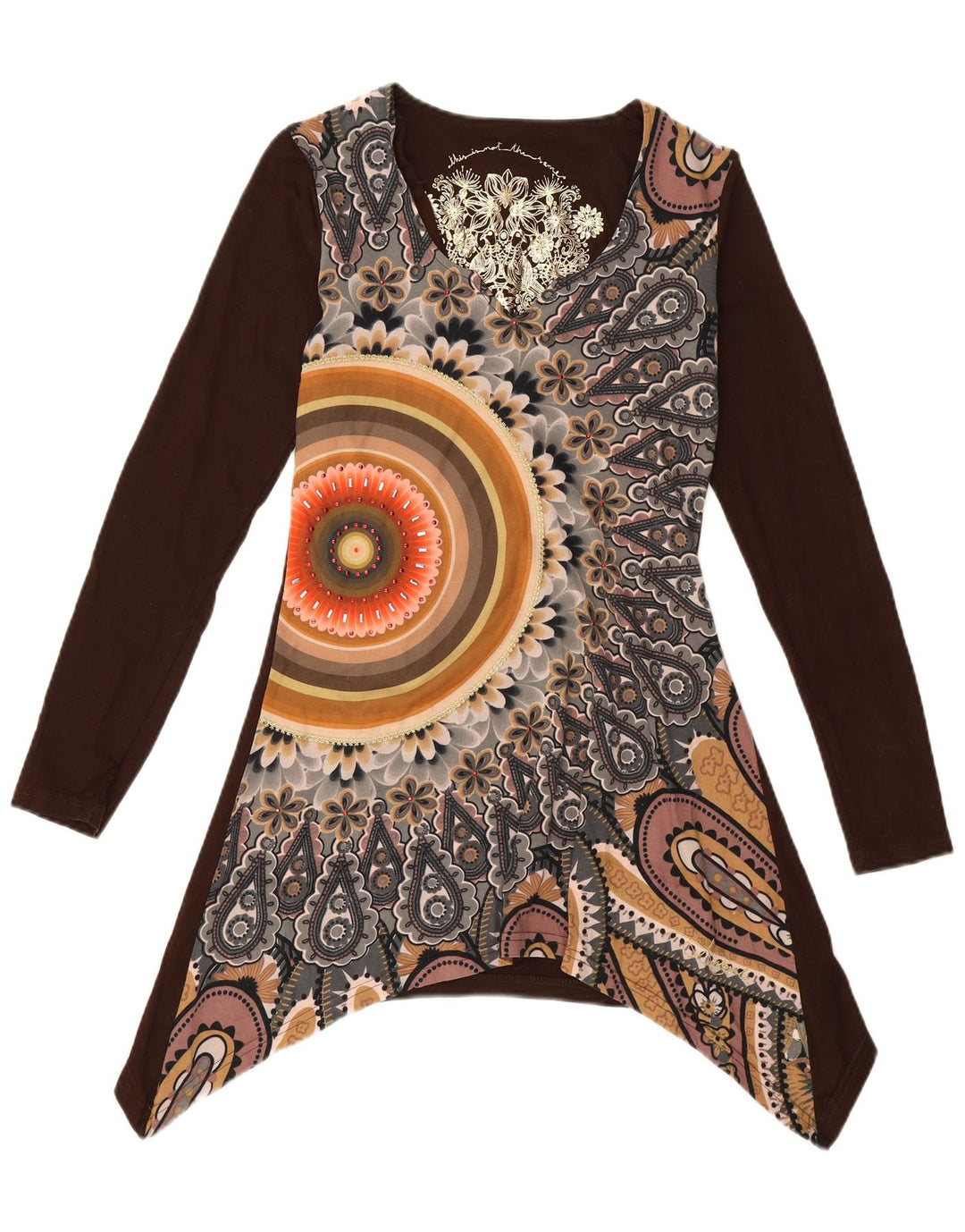 DESIGUAL Ženska grafička asimetrična top tunika UK 10 Small Brown Floral