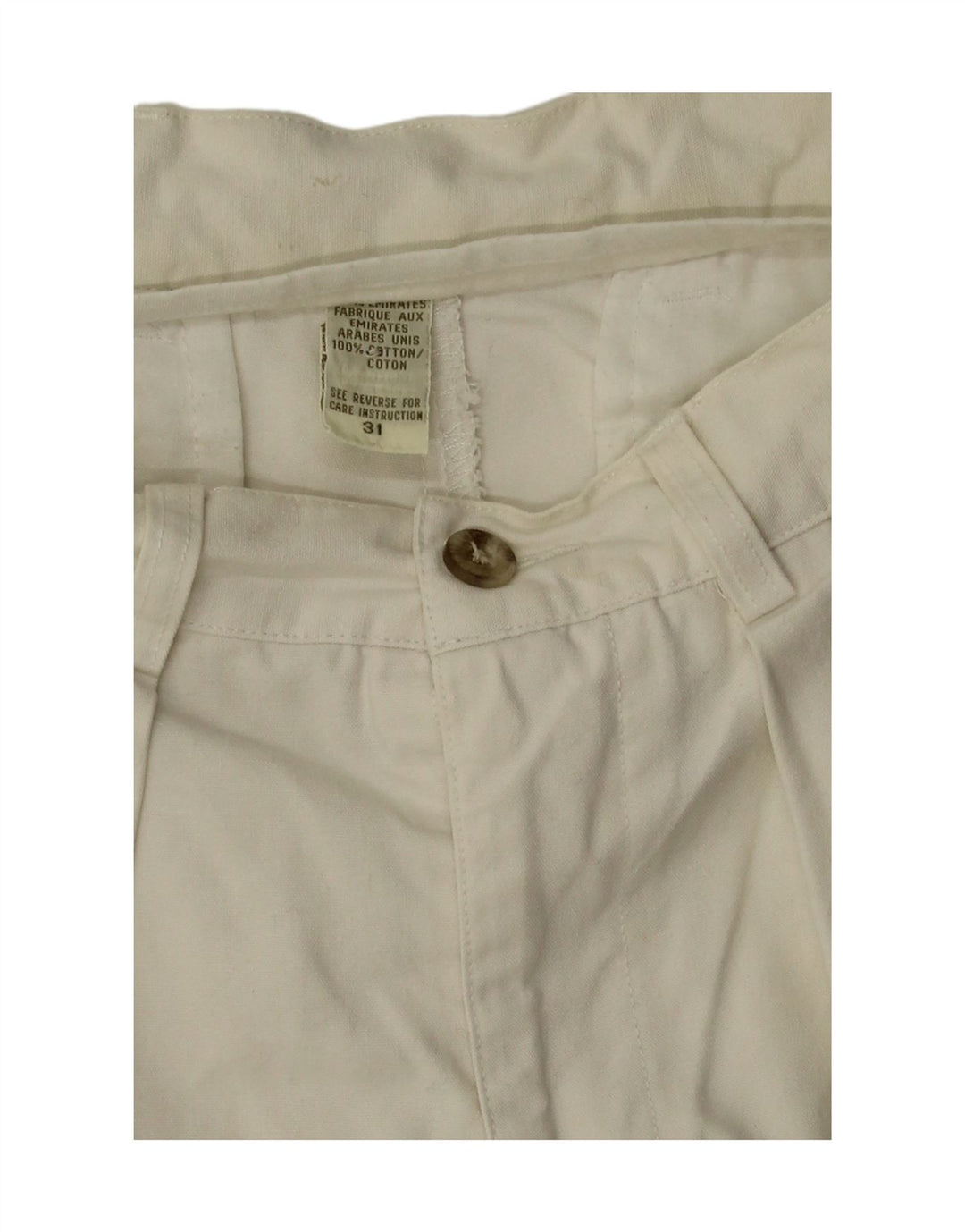 VINTAGE Womens Pegged Chino Shorts W31 Medium Off White Cotton Vintage Vintage and Second-Hand Vintage from Messina Hembry 