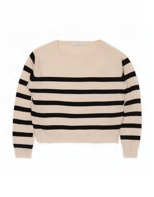 Zara ženski džemper s brodskim izrezom UK 16 Large off white prugasti nautički