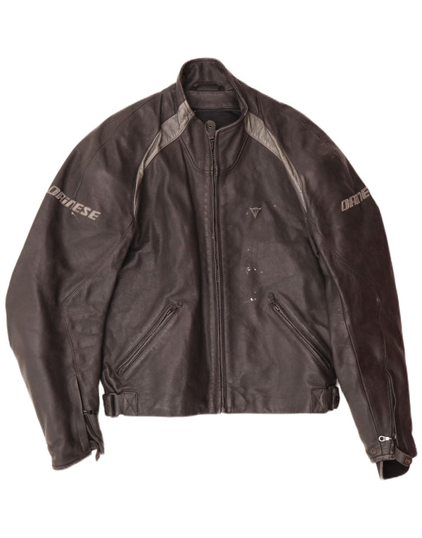 DAINESE muška trkaća jakna s grafičkim motivima, veličina 54, velika crna koža u blokovima boja