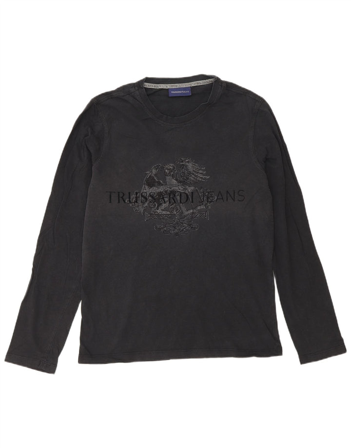 Trussardi Jeans muška majica dugih rukava s grafičkim detaljima, mala crna
