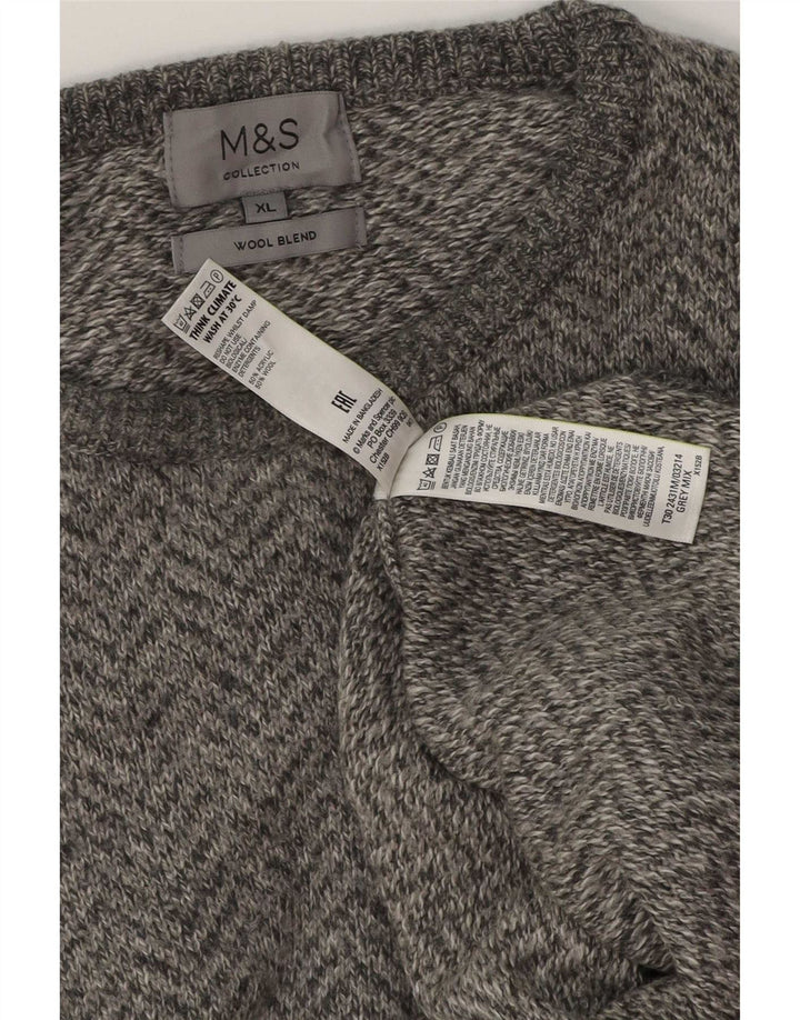 Marks & Spencer muški džemper s okruglim izrezom XL Siva vunena riblja kost
