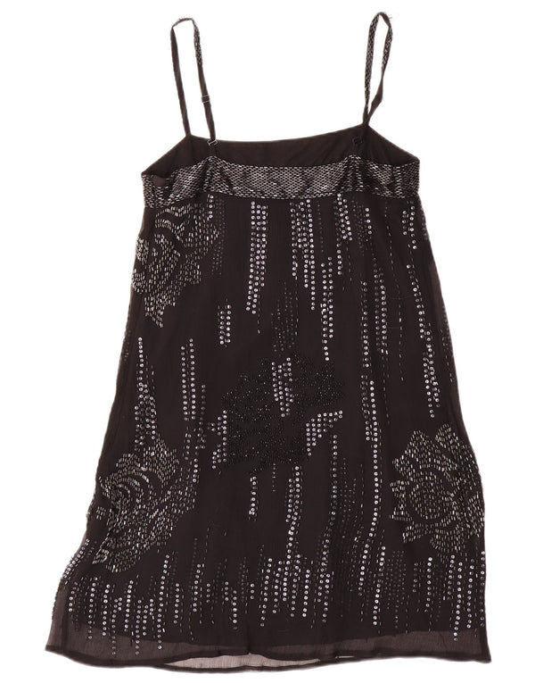 Warehouse Ženska večernja slip haljina UK 10 Mala crna cvjetna svila