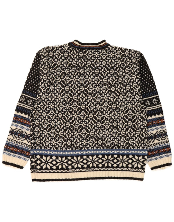 Lerros Mens Crew Neck Jumper Sweater Medium Black Fair Isle Wool