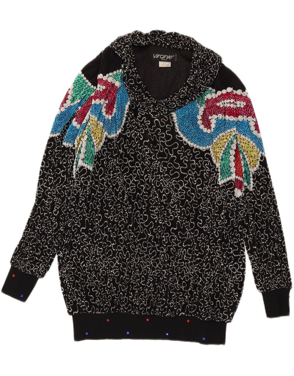 VIRGINIE Womens Oversized V-Neck Jumper Sweater UK 18 XL Black