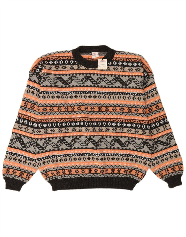 VINTAGE ženski džemper s okruglim izrezom UK 16 Veliki višebojni