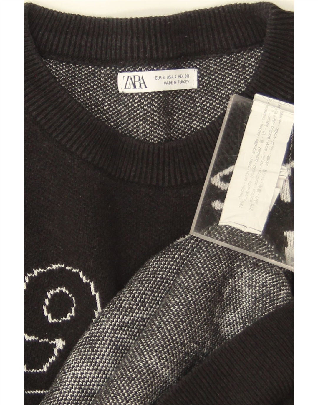 Zara ženski džemper velike veličine s grafičkim motivima UK 10 Mali crni pamuk