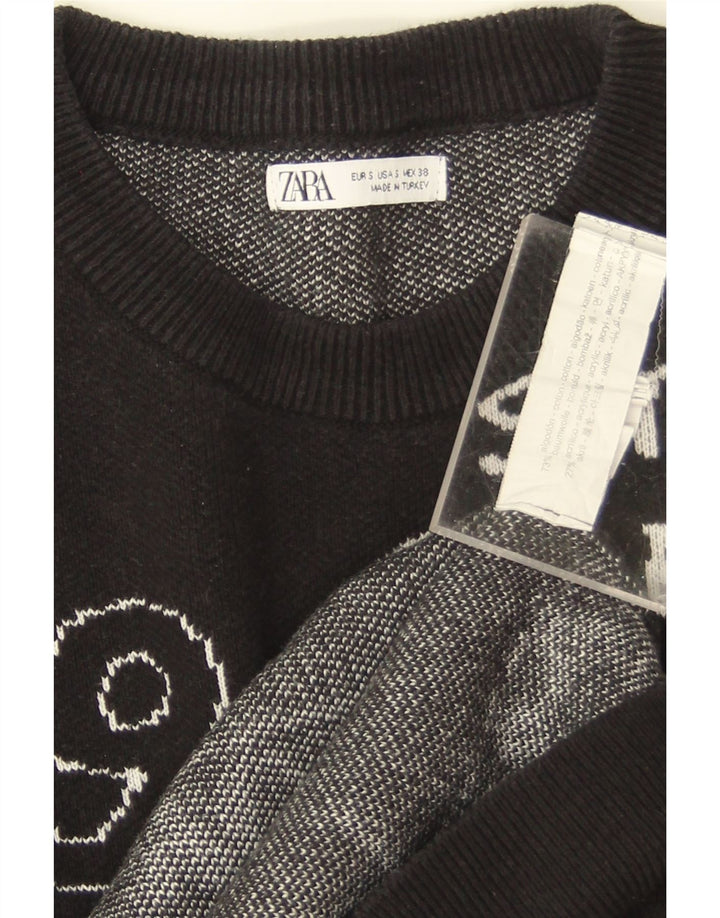 Zara ženski džemper velike veličine s grafičkim motivima UK 10 Mali crni pamuk