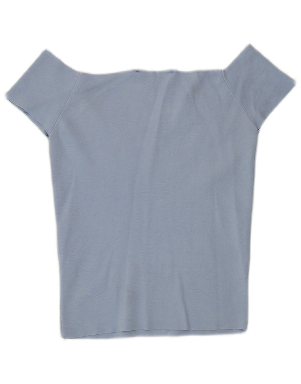Zara Womens Crop Off Shoulder Top UK 12 Medium Blue Polyamide
