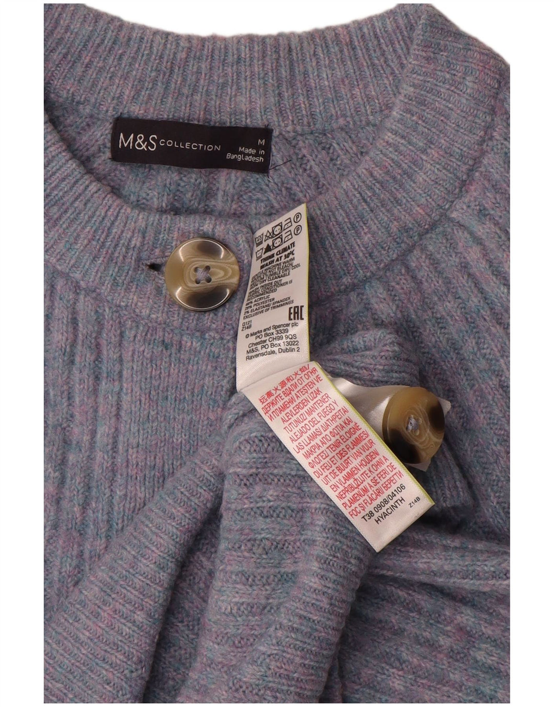 Marks & Spencer ženski kratki kardigan pulover UK 14 Srednje plava s pjegama