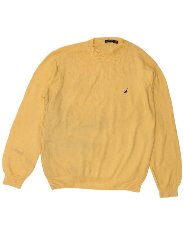Nautica Mens Crew Neck Jumper Sweater 2XL Yellow Cotton