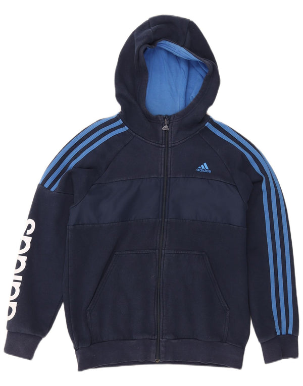 ADIDAS džemper s kapuljačom s grafičkim patentnim zatvaračem 12-13 godina tamnoplave boje
