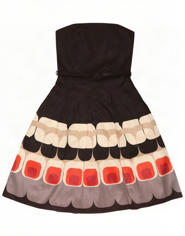 Debut Womens Strapless Dress UK 14 Large Black Geometric Polyester