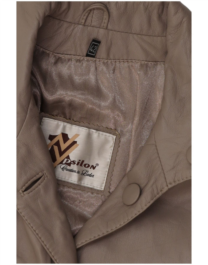 VINTAGE Womens Leather Coat EU 42 Large Grey Leather