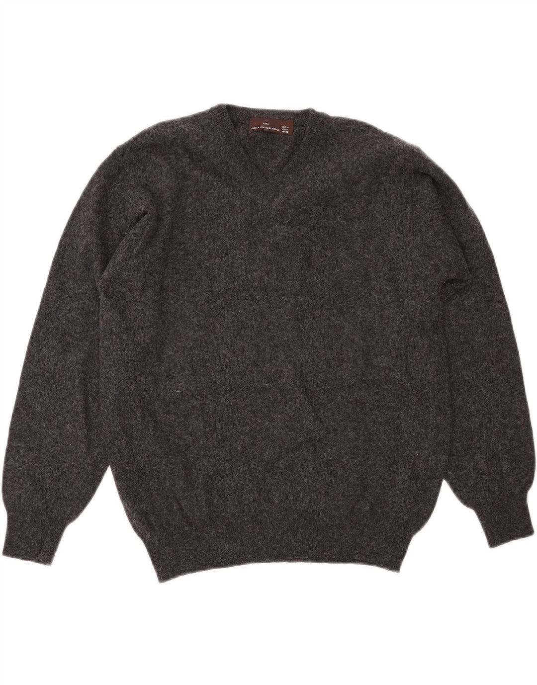 ZARA muški džemper s V-izrezom srednje sive vune