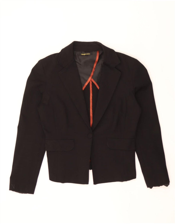 VINTAGE Womens Crop 1 Button Blazer Jacket UK 14 Large Black Cotton Vintage Vintage and Second-Hand Vintage from Messina Hembry 