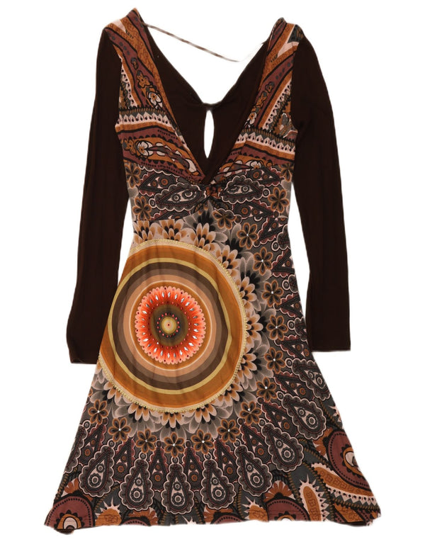 Desigual ženska haljina A-kroja dugih rukava s grafičkim motivima UK 8 Small Brown Paisley