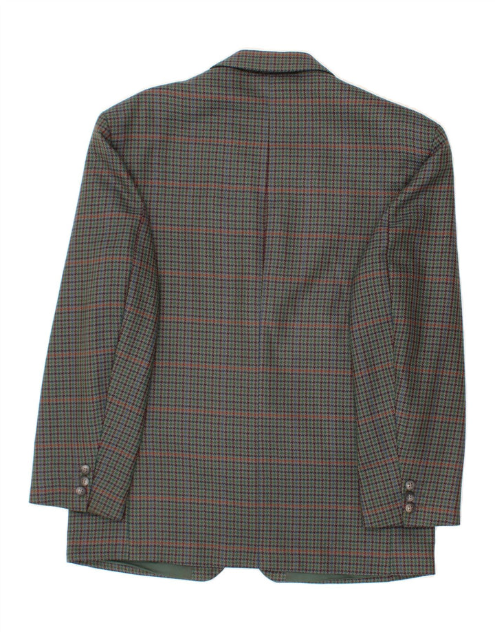 SCOTT Mens 2 Button 3/4 Sleeve Blazer Jacket UK 40 Large Green Houndstooth Vintage Scott and Second-Hand Scott from Messina Hembry 