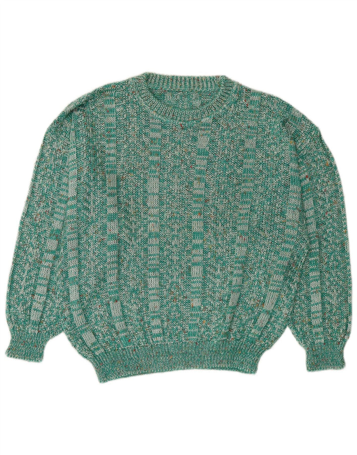 Vintage ženski džemper s veznim izrezom UK 14 srednje zelene fleke