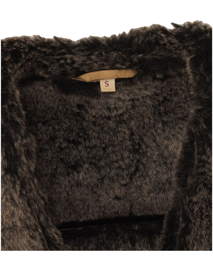 VINTAGE Womens Oversized Sherpa Gilet UK 10 Small Beige Polyester Vintage Vintage and Second-Hand Vintage from Messina Hembry 