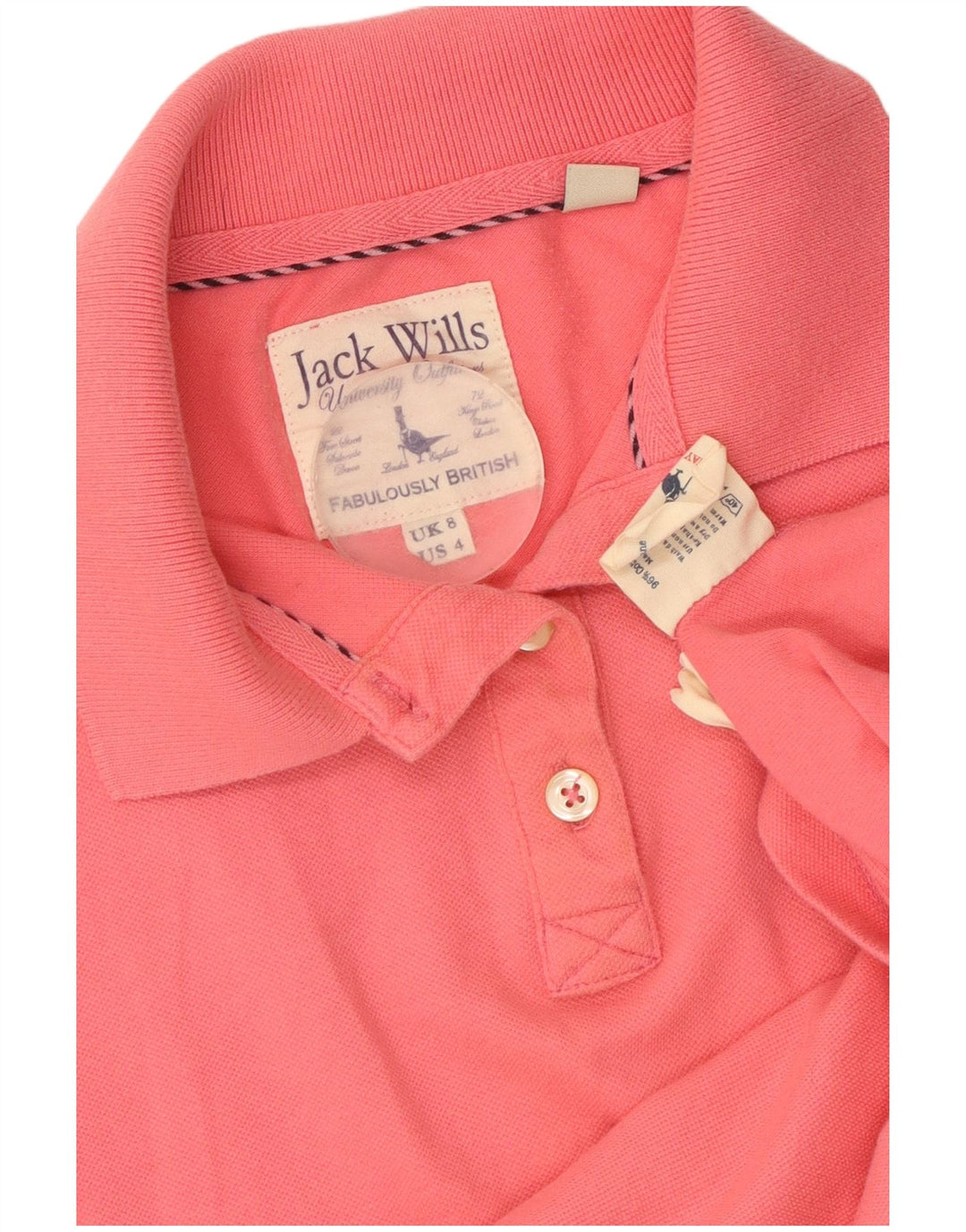 JACK WILLS Ženska polo majica UK 8 Mala ružičasta pamuk
