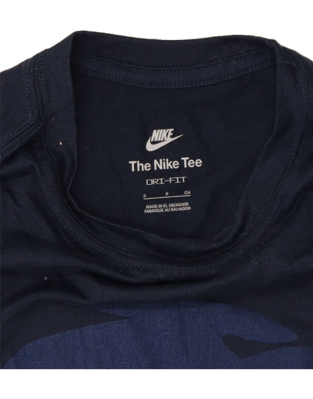 NIKE Mens Dri Fit Graphic Top Long Sleeve Small Navy Blue Polyester Vintage Nike and Second-Hand Nike from Messina Hembry 