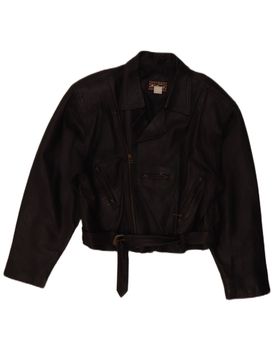 VINTAGE ženska kožna biciklistička jakna UK 14 Srednja crna koža