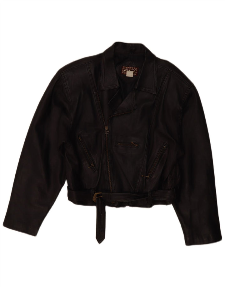 VINTAGE ženska kožna biciklistička jakna UK 14 Srednja crna koža